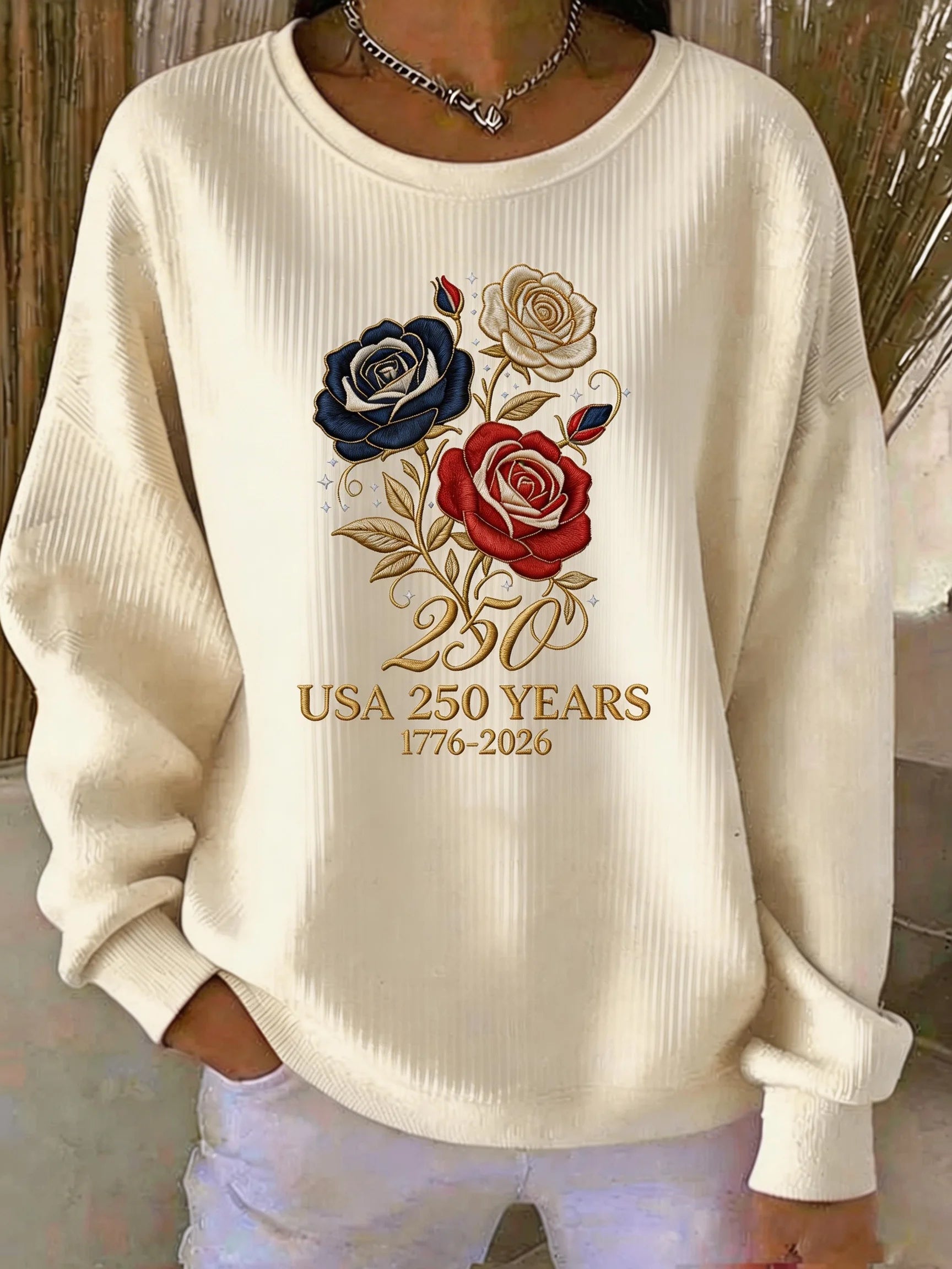 USA 250 Years Celebration Rose Print Sweatshirt