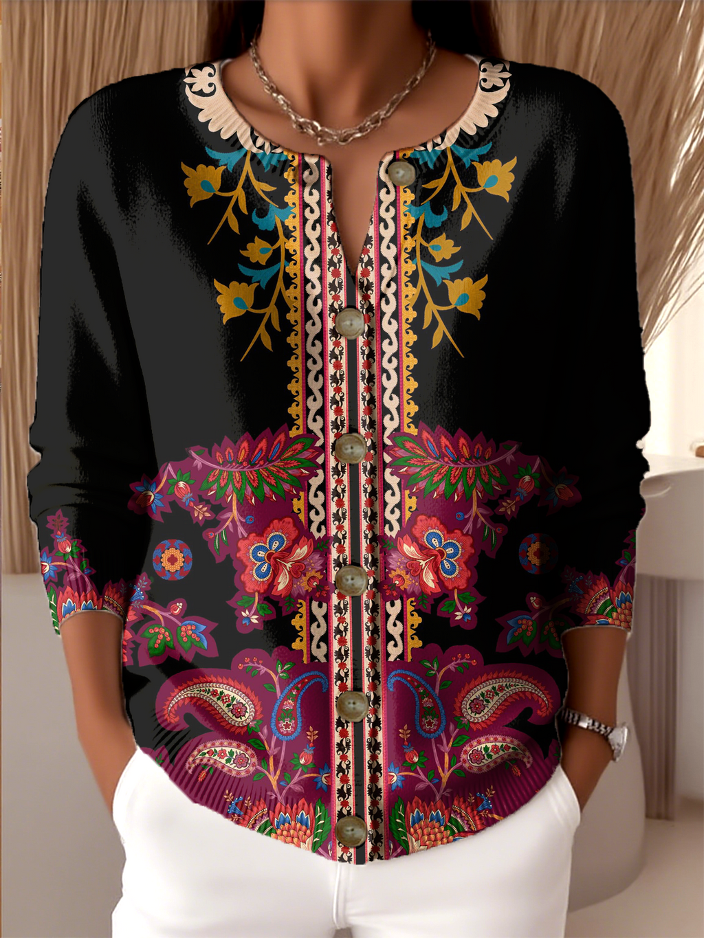 Knitted Crew Neck Casual Loose Cardigan