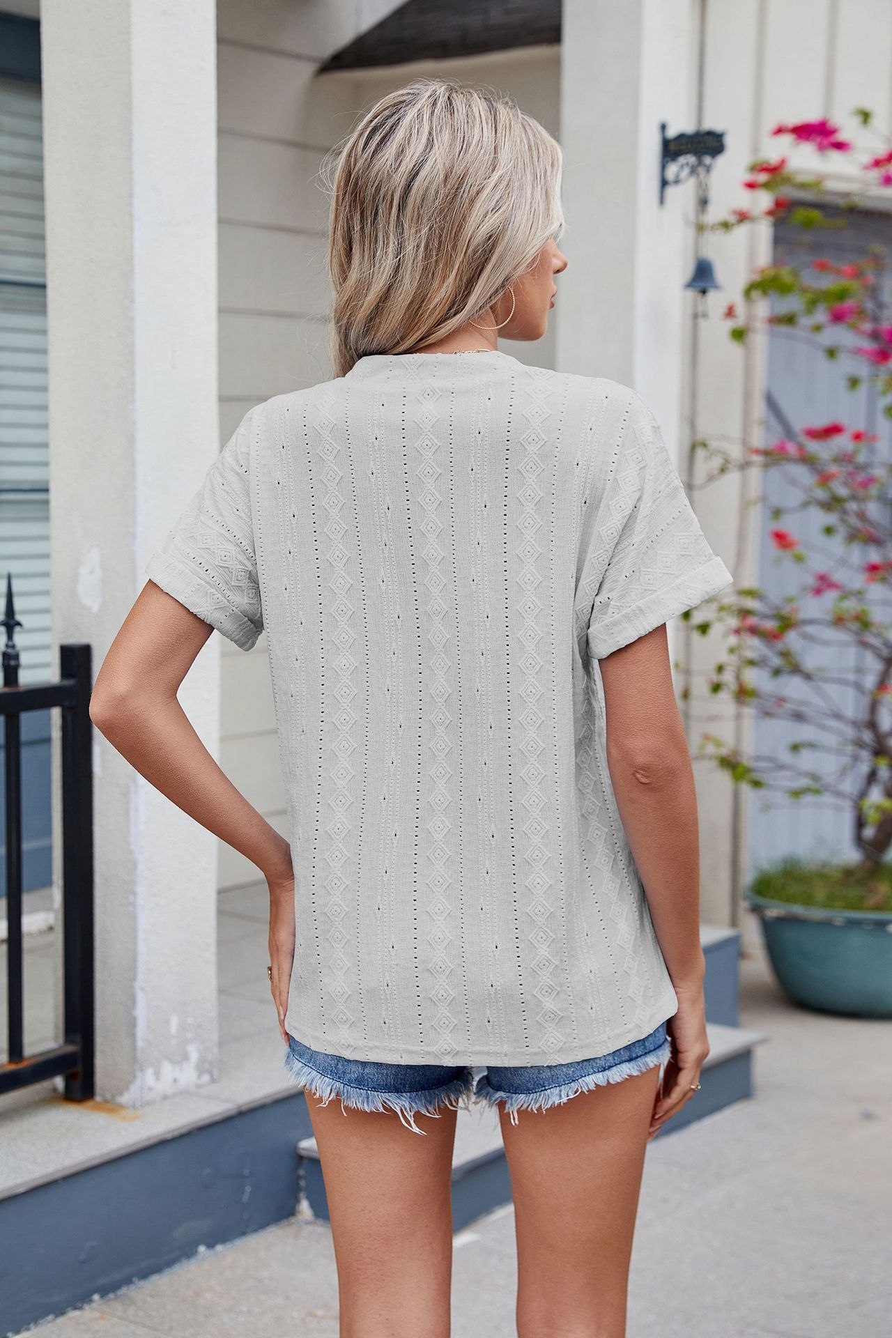 Polyester Cotton V Neck Elegant Casual Blouse