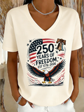 Letter Pattern V Neck Regular Fit Elegant T-Shirt