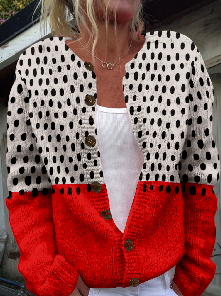 Women 3D Printing Casual Spring/Fall Knitted Micro-Elasticity Loose Long Sleeve Crew Neck H-Line Cardigans