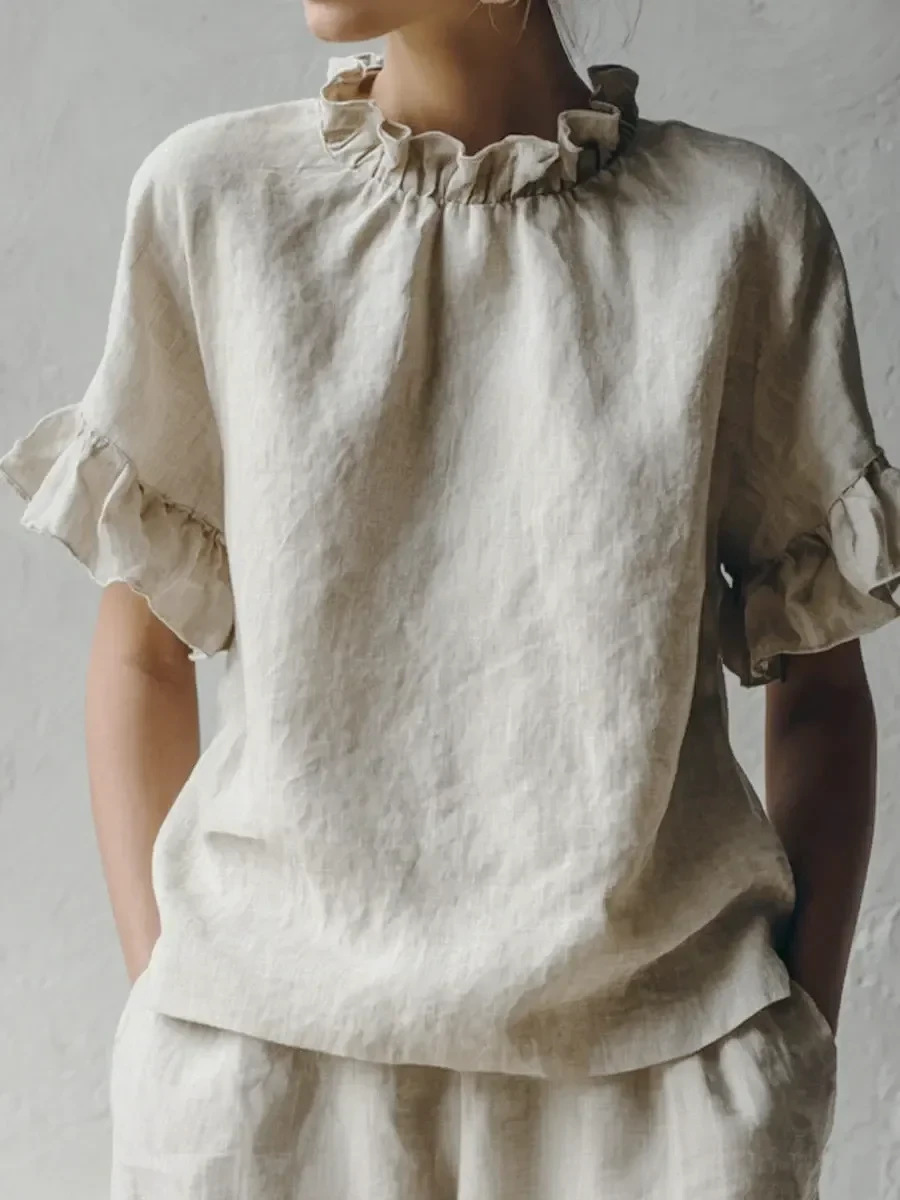 Casual Plain Lace Collar Blouse