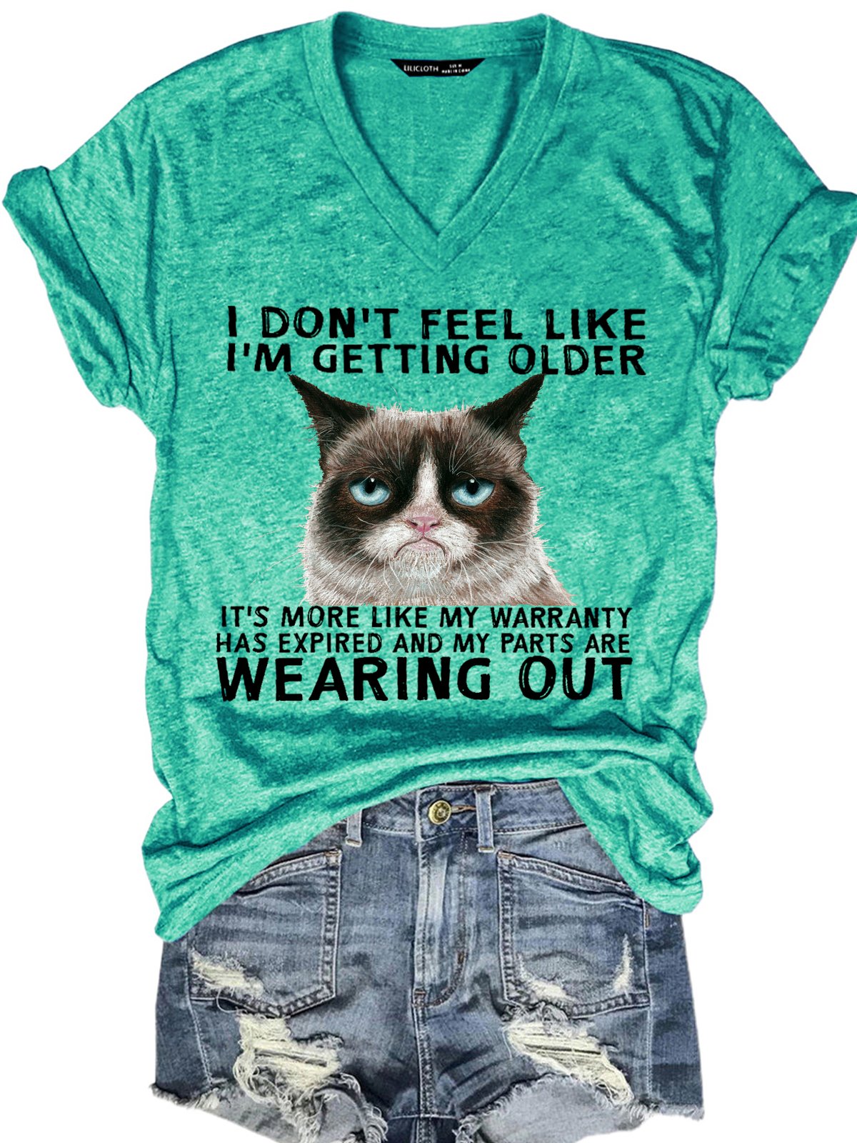 Women's Funny Qoute Grumpy Cat Crew Neck Loose Casual T-Shirt