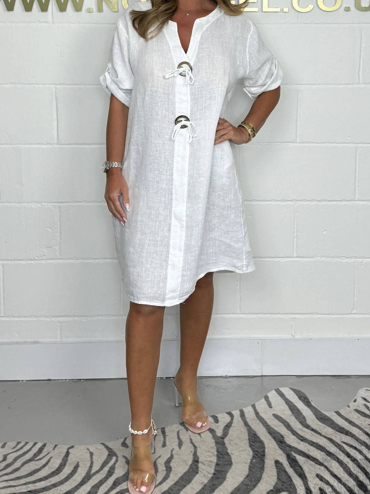 Casual Plain V Neck Midi Dress