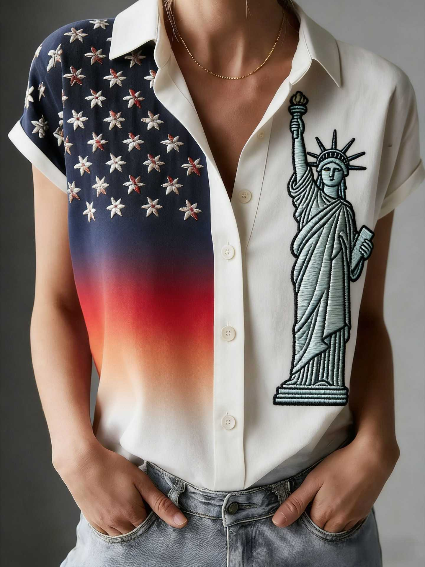 3D Printing America Flag Shirt Collar Short Sleeve Letter Pattern Vintage Casual Shirt