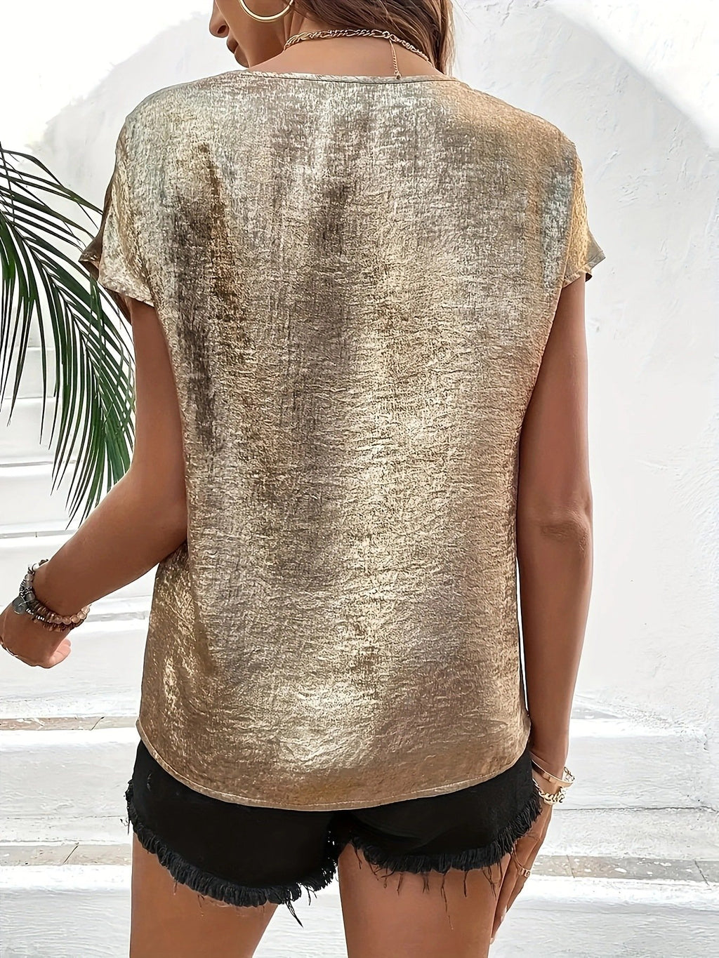V Neck Elegant Lace Loose T-Shirt