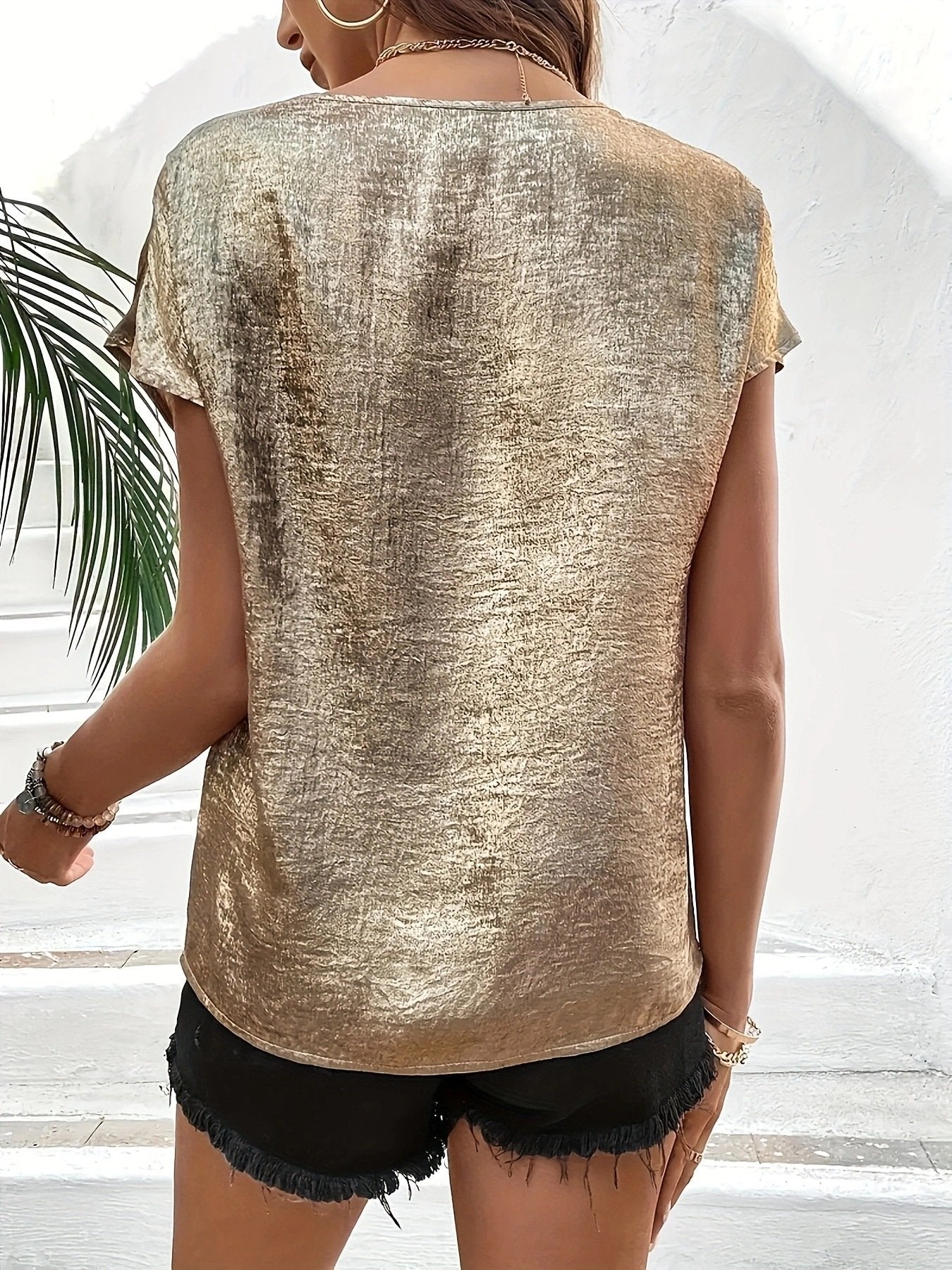 V Neck Elegant Lace Loose T-Shirt