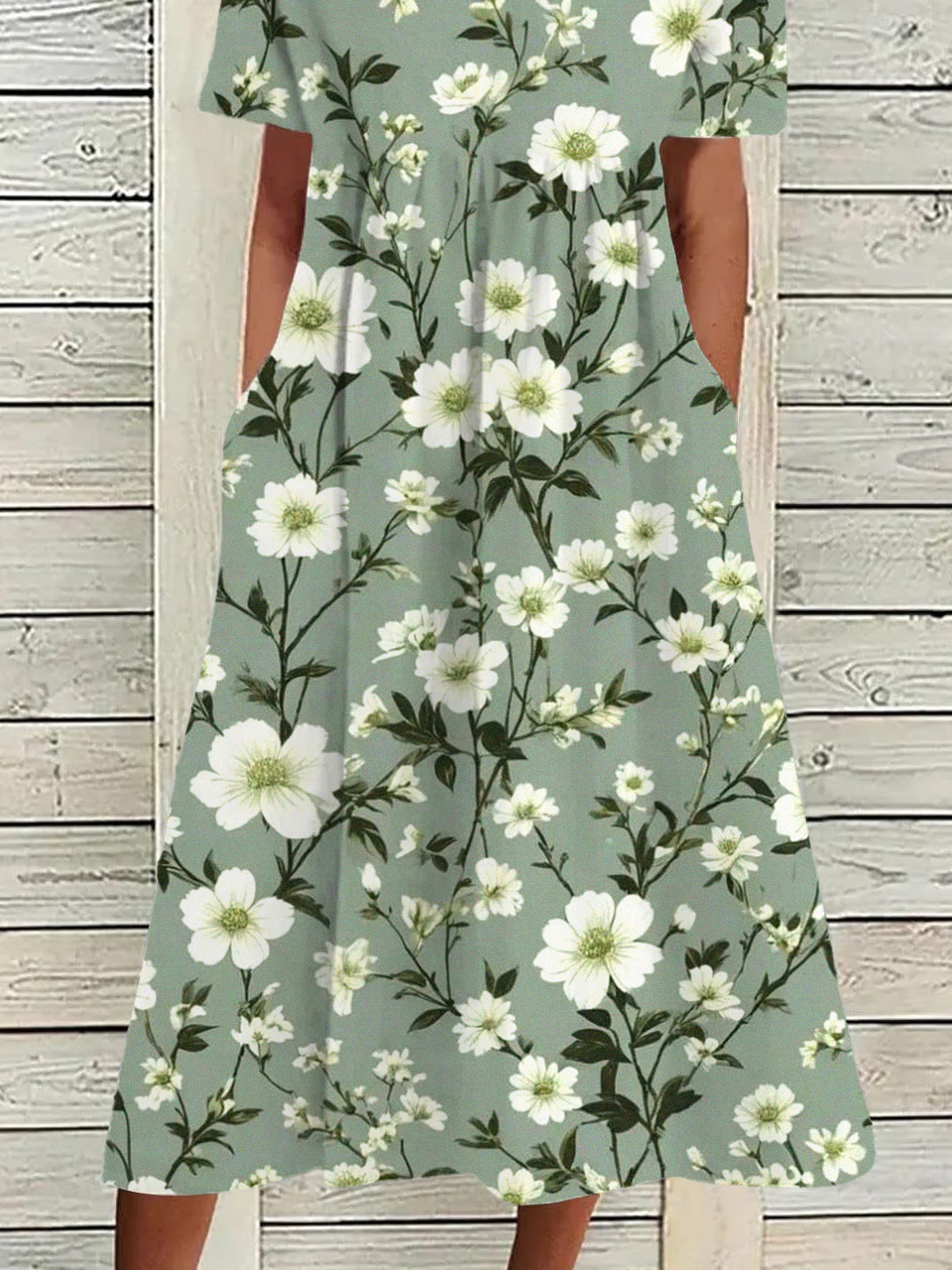 Floral Loose Casual Crew Neck Dress With No