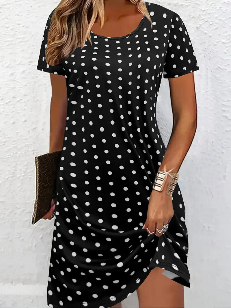 Women's Polka Dot Printed Casual Round Neck Short Sleeve Dress