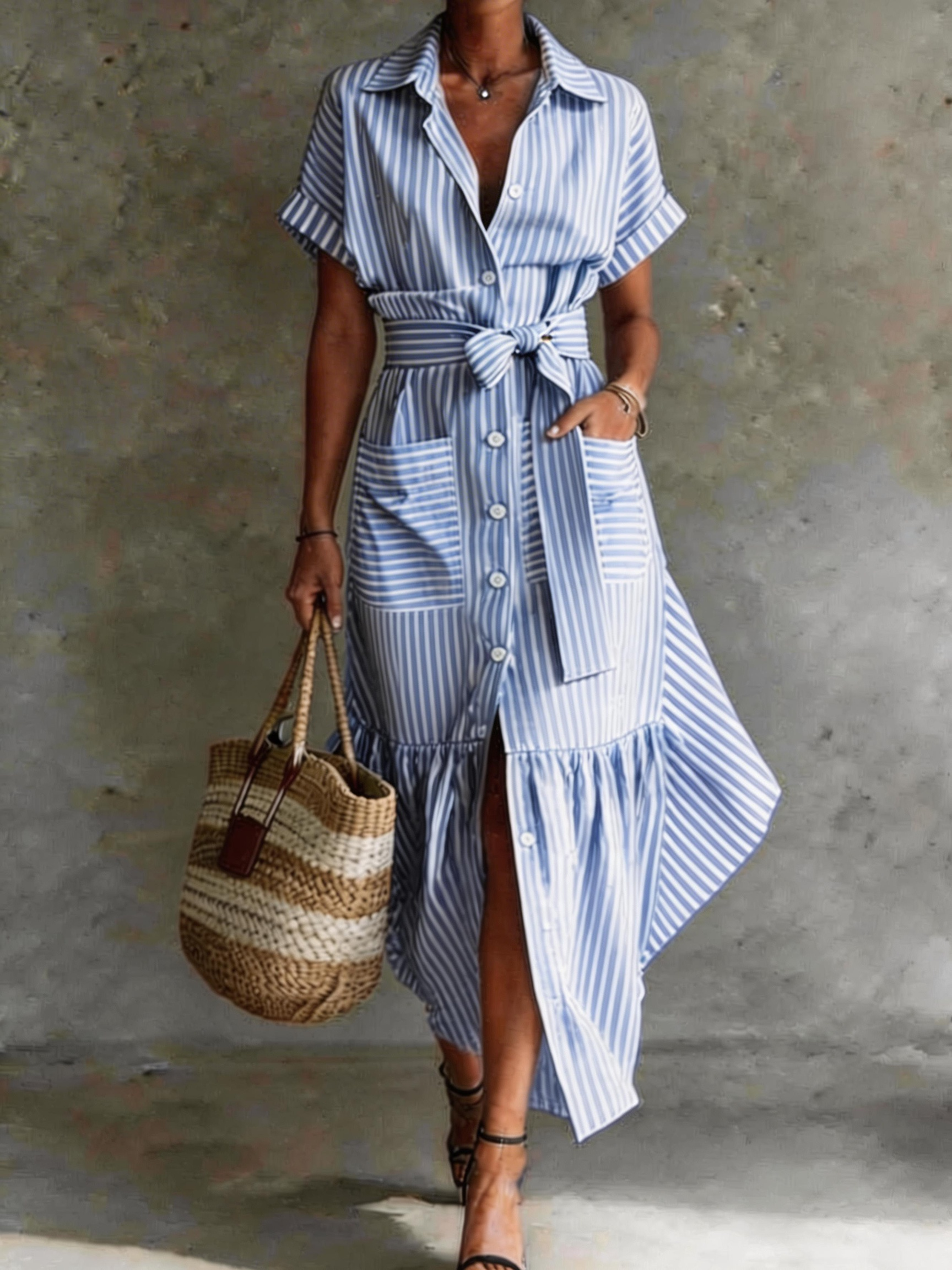 Striped Patchwork Maxi Shirtdress