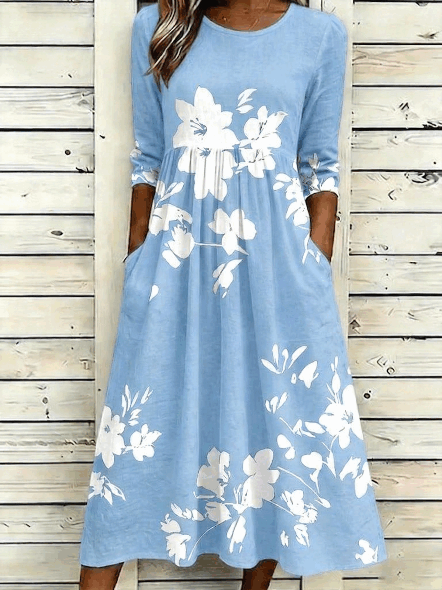 Floral Casual Crew Neck Dress With No