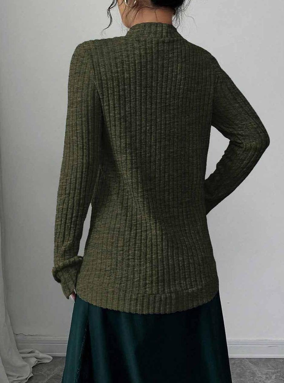 Women's Solid Color Cardigan Ribbed Brushed Stitching Long-Sleeved Jacket