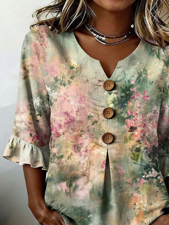 Women's Half Sleeve Blouse Summer As Picture Floral Printing V Neck Daily Going Out Vintage Top