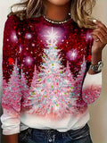 Women's Long Sleeve T-shirt Spring/Fall Red Christmas Printing Jersey Crew Neck Daily Going Out Casual Top