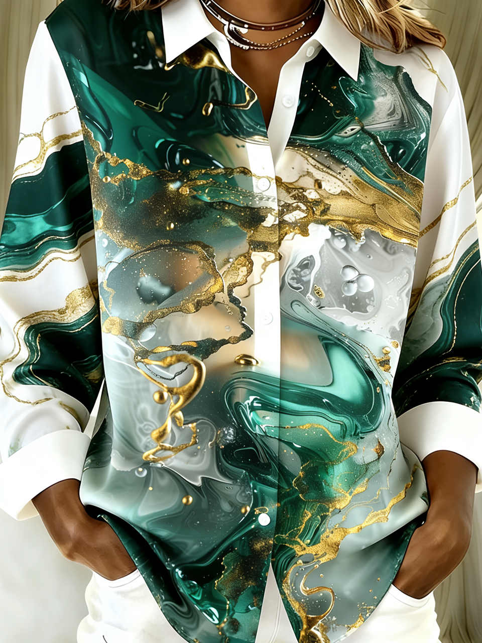 Loose Shirt Collar Simple Gradient Pattern Shirt