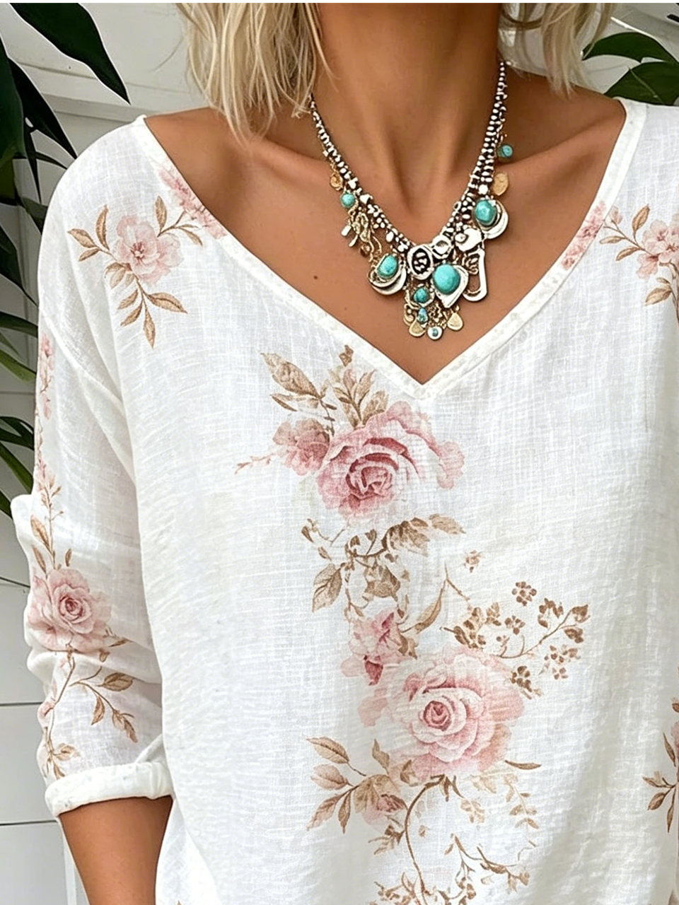 Jersey Vintage V Neck Loose T-Shirt