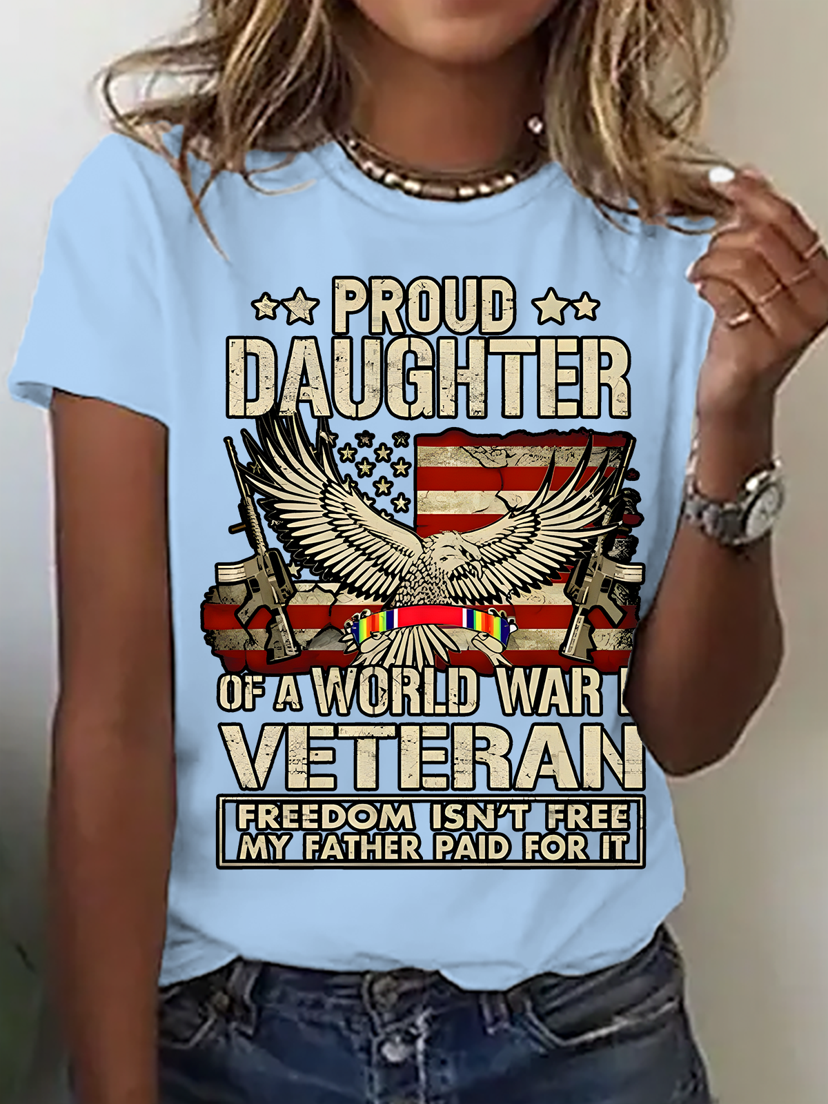 Proud Daughter Of A Wwii Veteran T-Shirt World War 2 Veterans Daughter Cotton T-Shirt