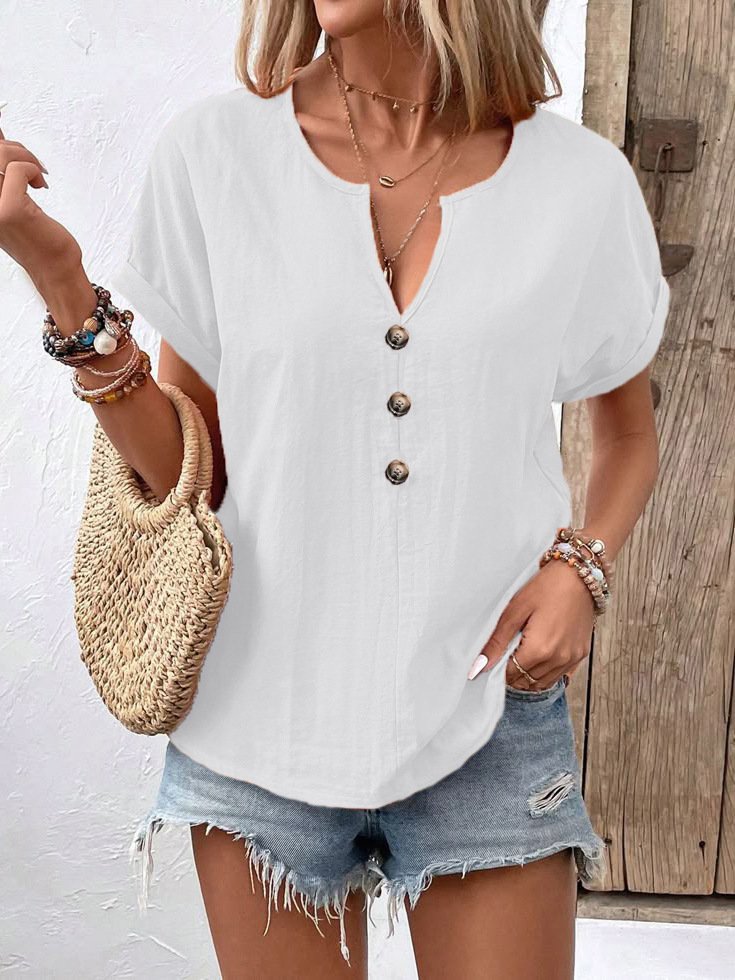 Women's Short Sleeve T-Shirt Summer Orange Solid V-Neck Bat Sleeve Daily Outing Casual Tops