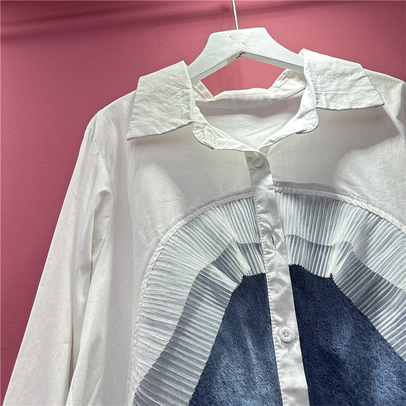 Denim Shawl Collar Loose Casual Shirt