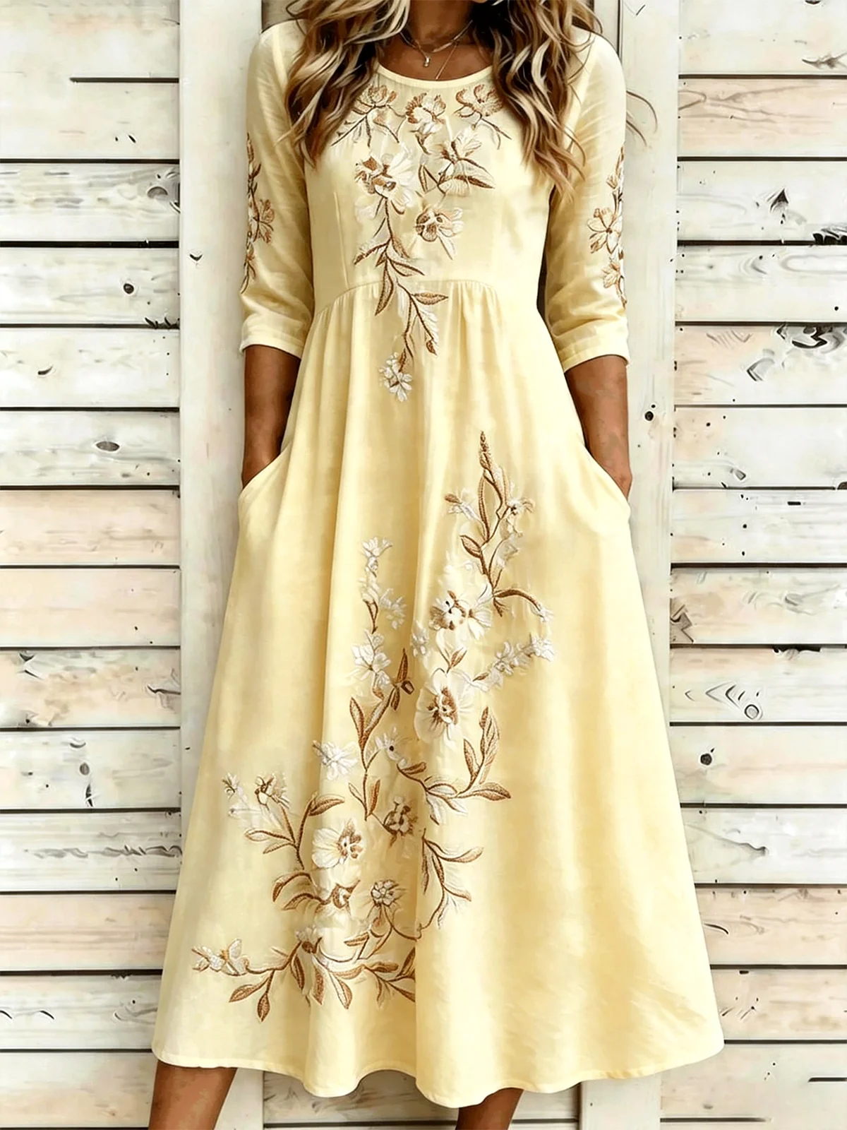 White Floral Print A-Line Maxi Dress with Flattering Short Sleeves