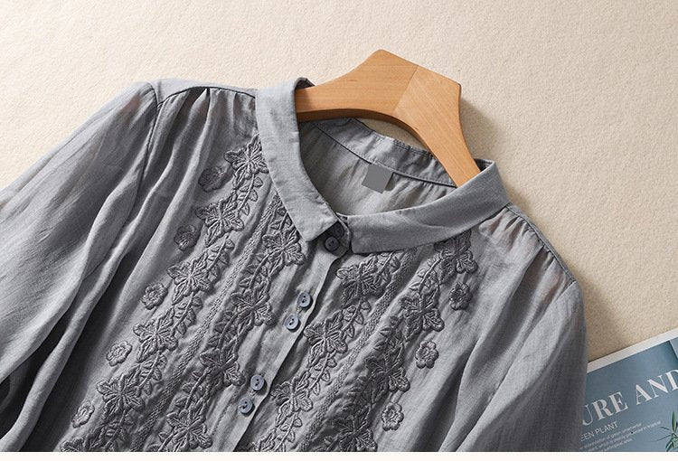 Elegant Linen Blend Shawl Collar Shirt