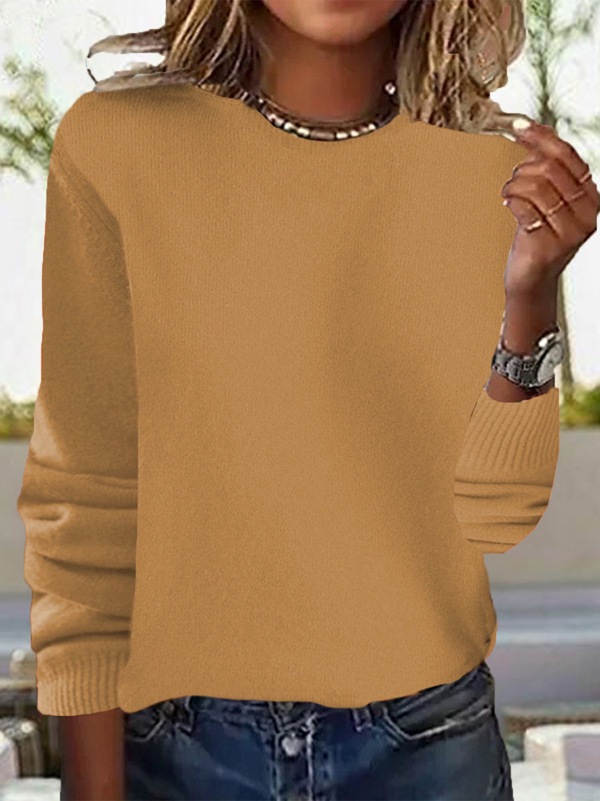 Women Casual Plain Spring/Fall Daily Loose Long Sleeve Yarn/Wool yarn H-Line Regular Sweaters