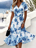 Elegant Regular Fit Floral V Neck Dress With No