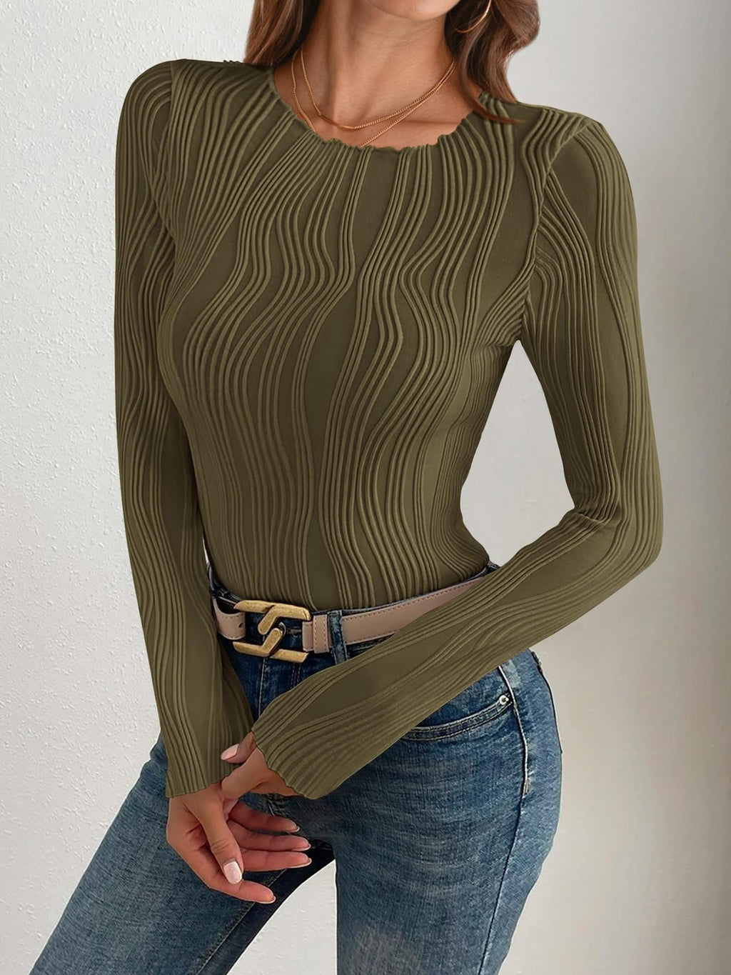 Women's Long Sleeve T-shirt Spring/Fall White Geometric Split Joint Crew Neck Daily Going Out Casual Top