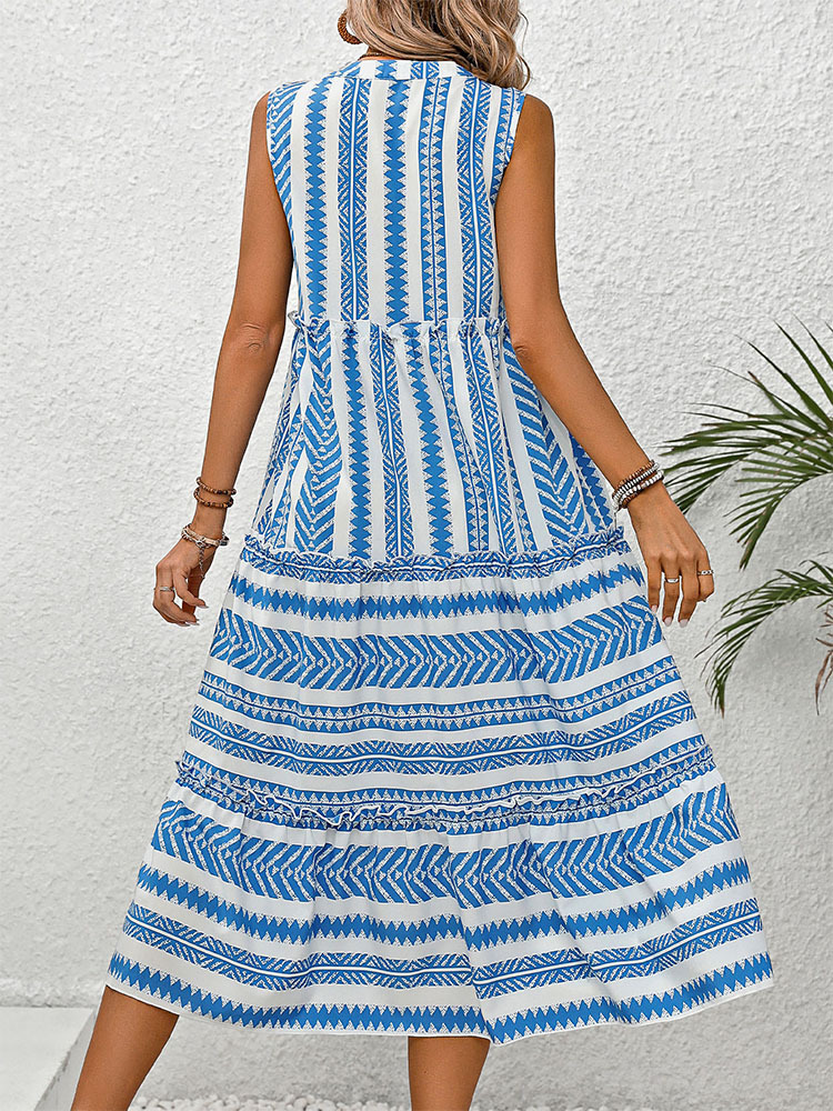 Ethic Geometry Sleeveless V-Neck A-Line Ethnic Maxi Dress