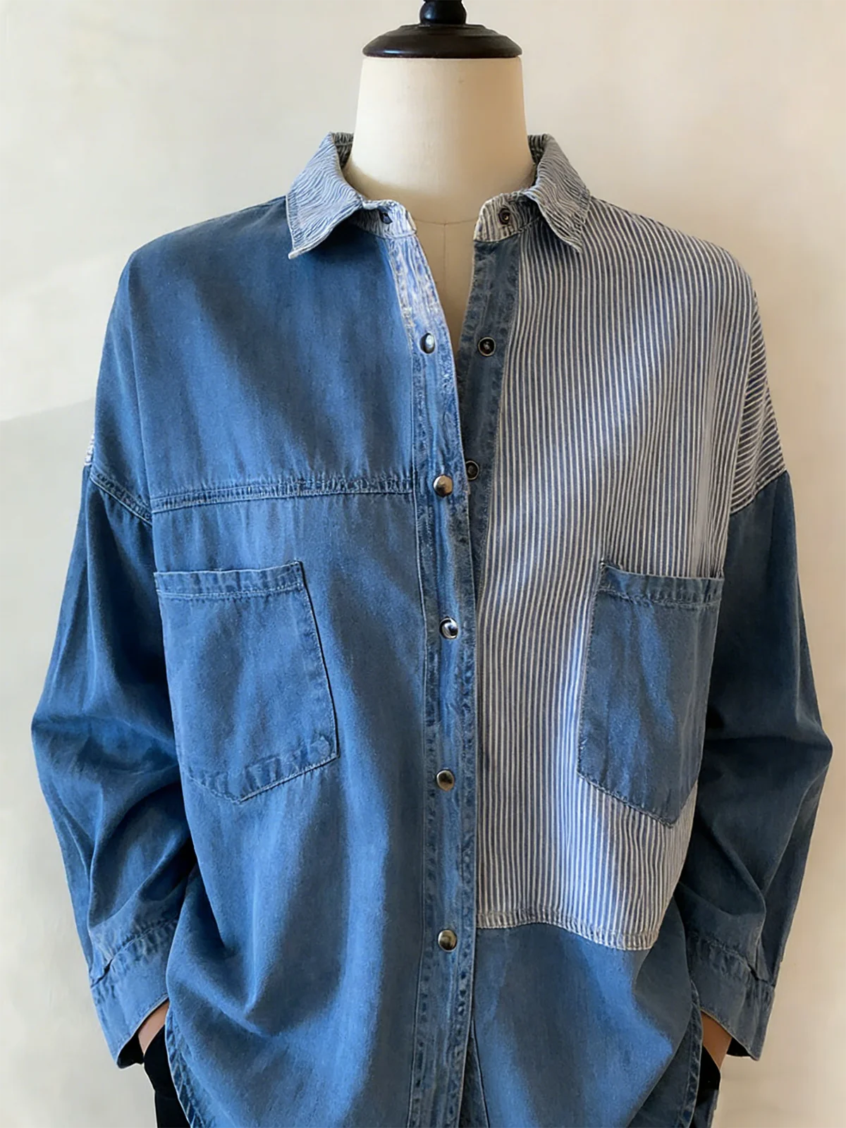 Shawl Collar Striped Loose Casual Shirt