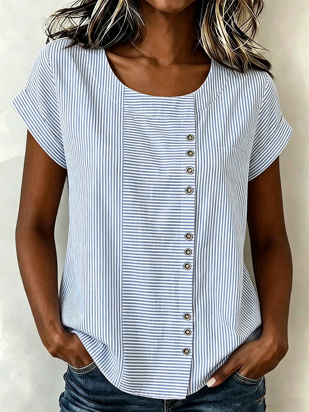 Loose Crew Neck Linen Blend Vintage Shirt