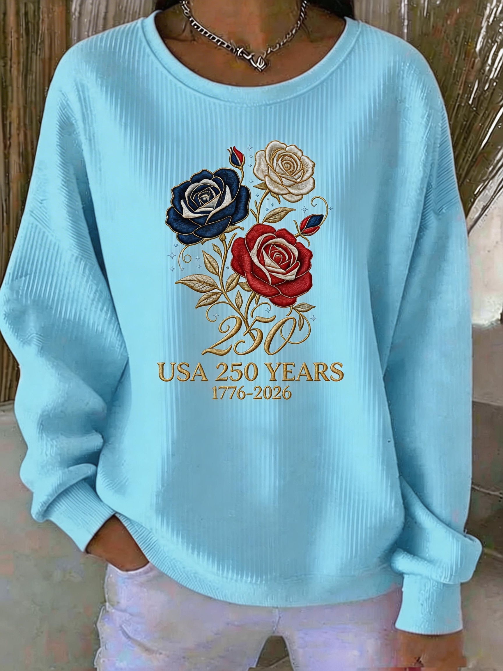 USA 250 Years Celebration Rose Print Sweatshirt