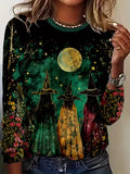 Women's Long Sleeve T-shirt Spring/Fall Black Halloween Printing Jersey Crew Neck Daily Going Out Casual Top