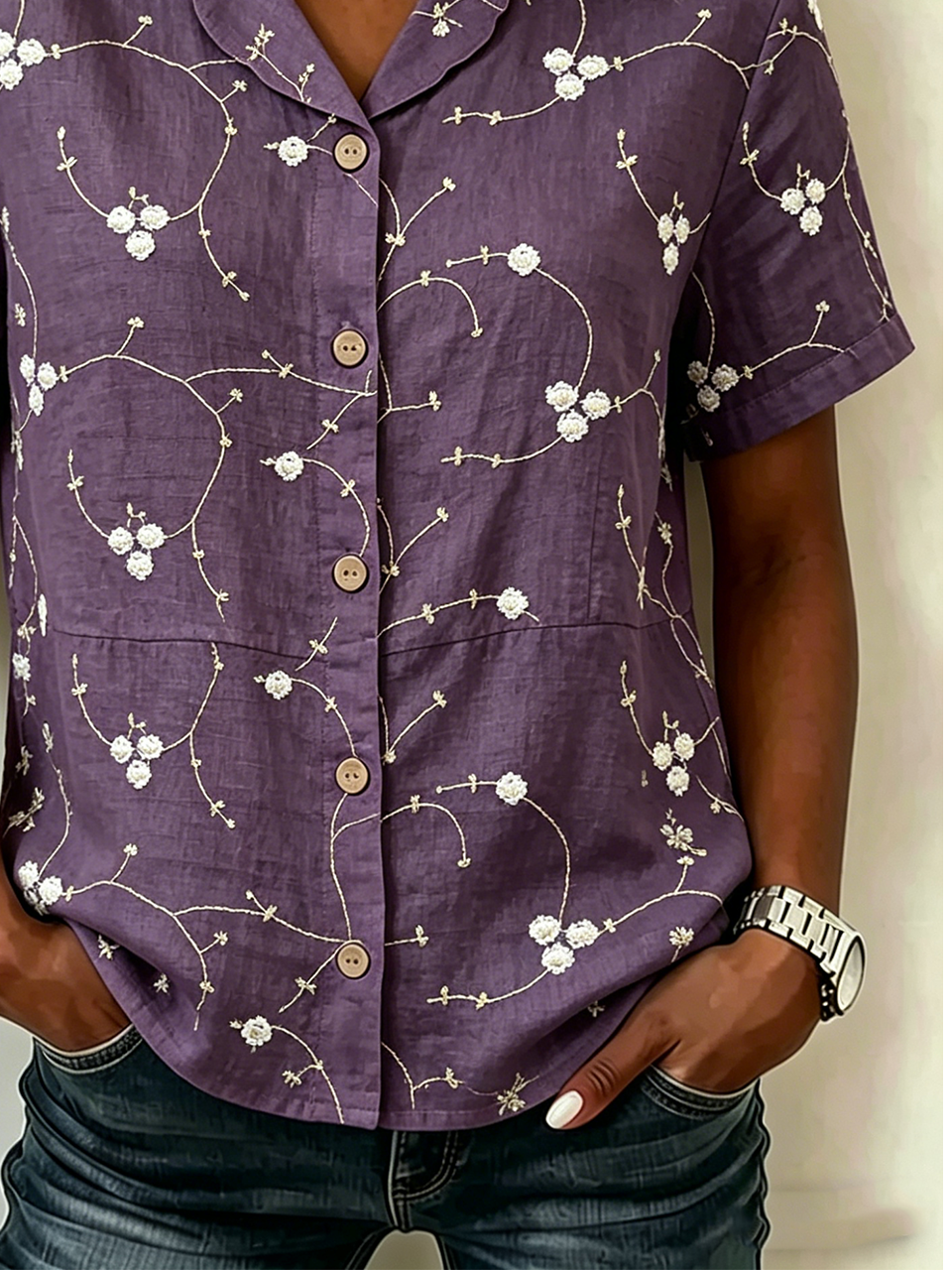 Floral Loose Shawl Collar Elegant Shirt