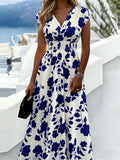Floral Loose Elegant V Neck Dress With No