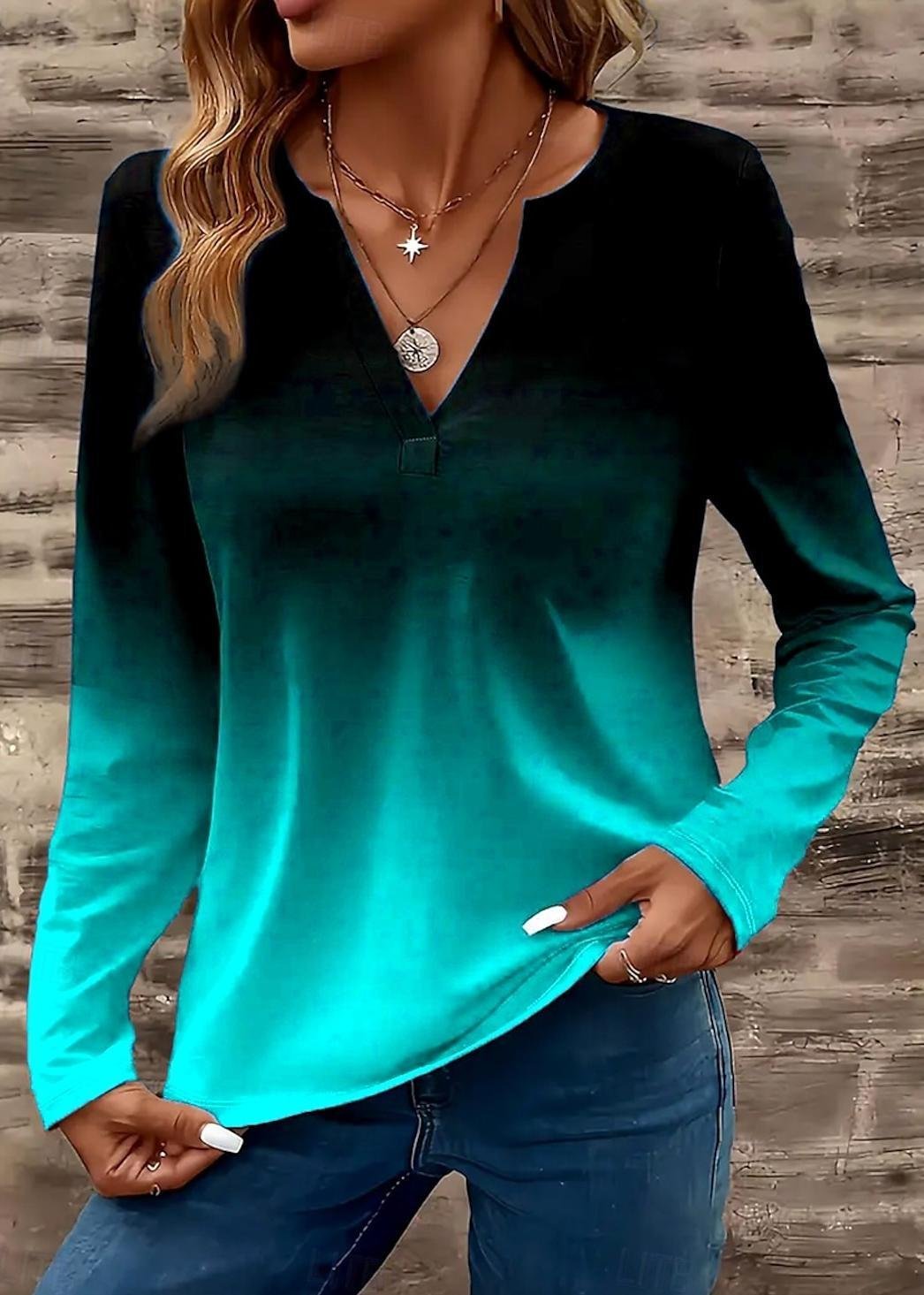 Casual V Neck Long Sleeve T-Shirt