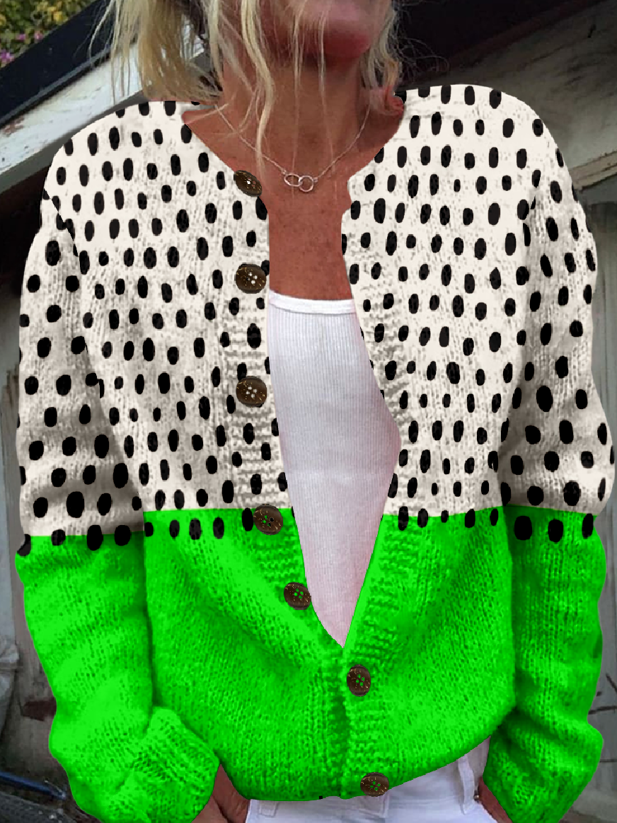 Women 3D Printing Casual Spring/Fall Knitted Micro-Elasticity Loose Long Sleeve Crew Neck H-Line Cardigans