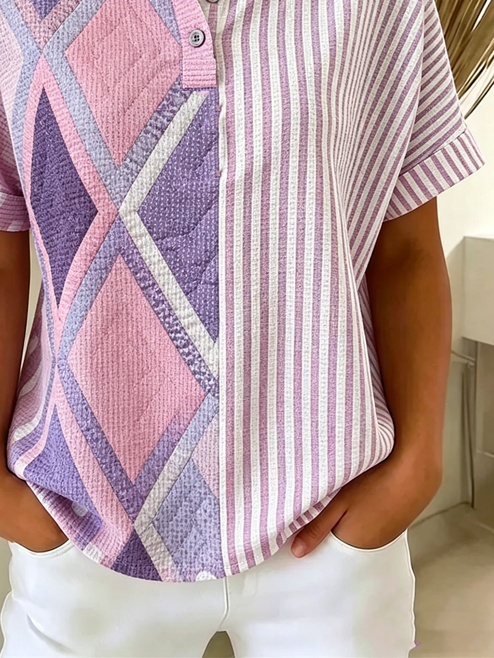 Vintage Loose Polo Collar Striped T-Shirt