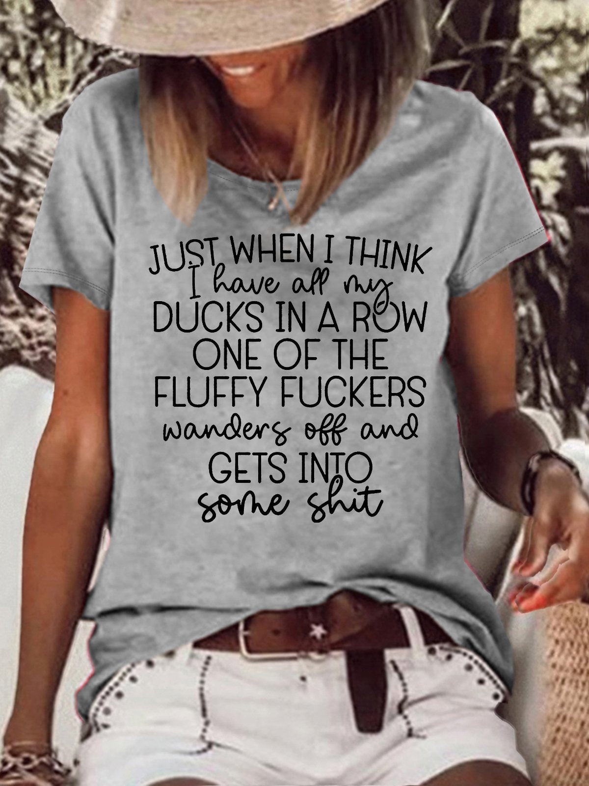 Women's Ducks In A Row Funny Letters Casual T-Shirt