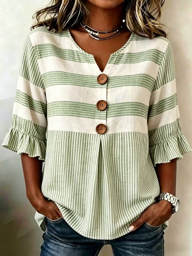Women's Half Sleeve Blouse Summer Blue Striped Printing V Neck Daily Going Out Vintage Top