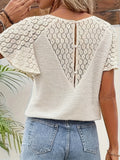 Jersey Lace Block V Neck Spring Short Sleeve Summer Going Out Casual T-Shirt