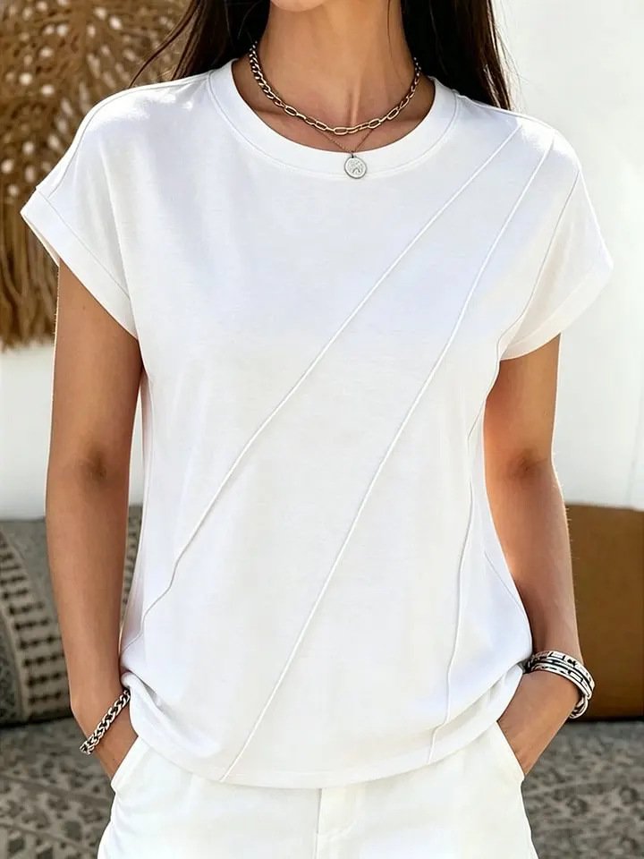 Casual Plain Cotton-Blend Loose T-Shirt