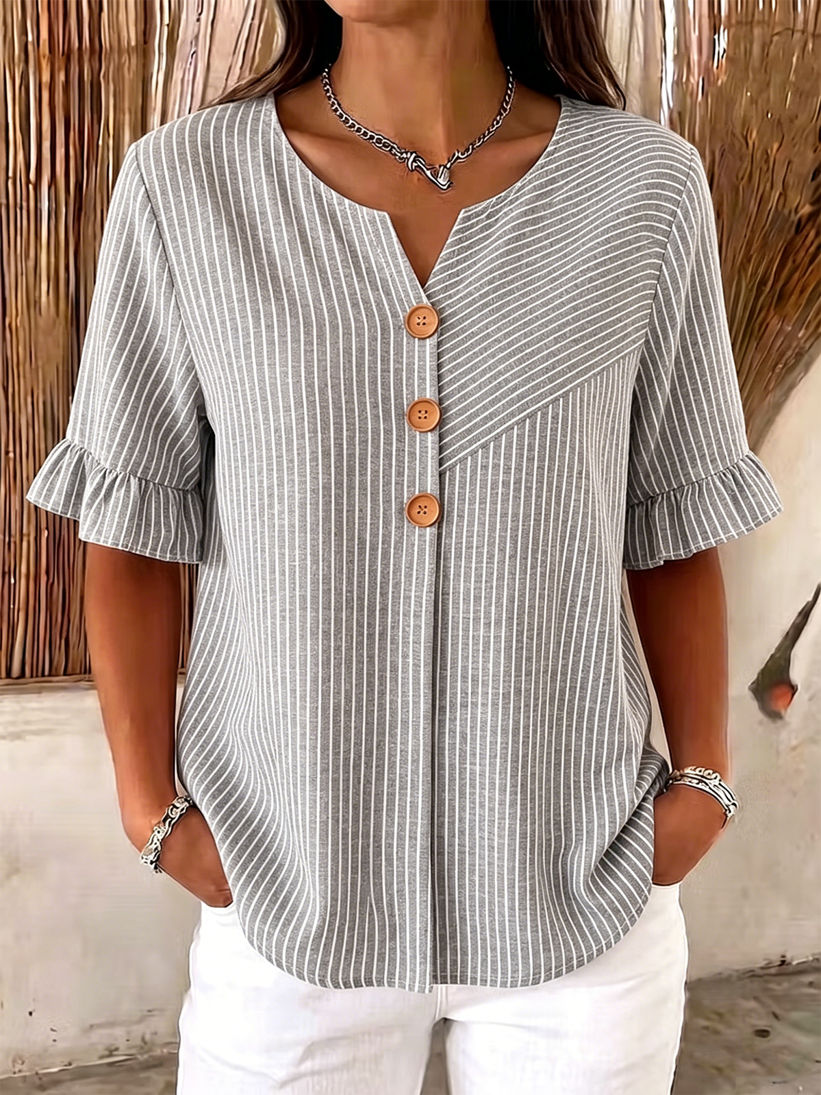 Vintage Striped Others Loose Shirt