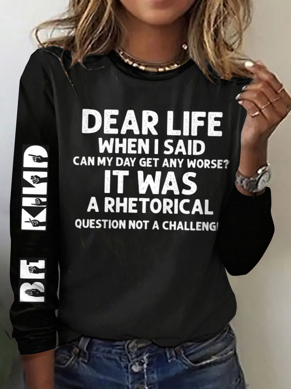 Text Letters Casual Crew Neck T-Shirt