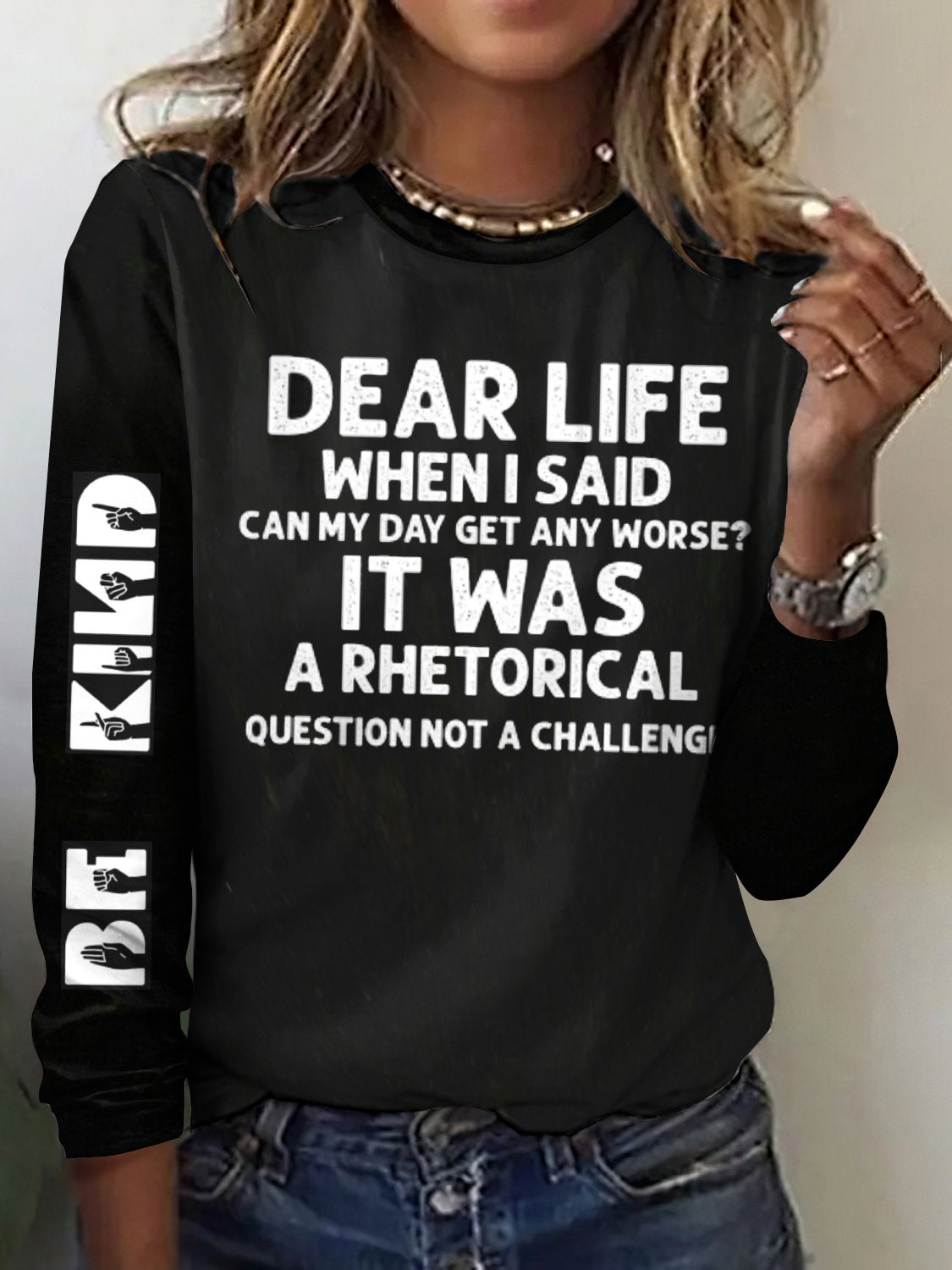 Text Letters Casual Crew Neck T-Shirt