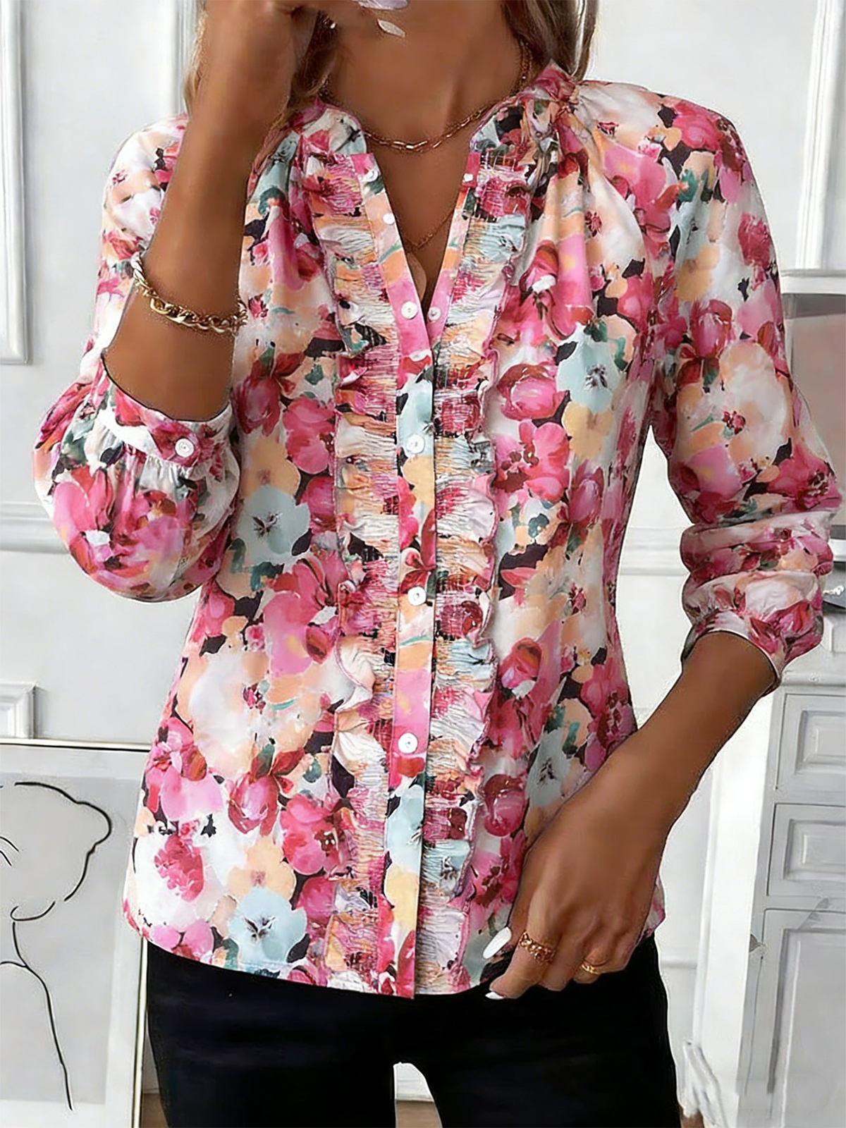 Others Floral Loose Vintage Shirt