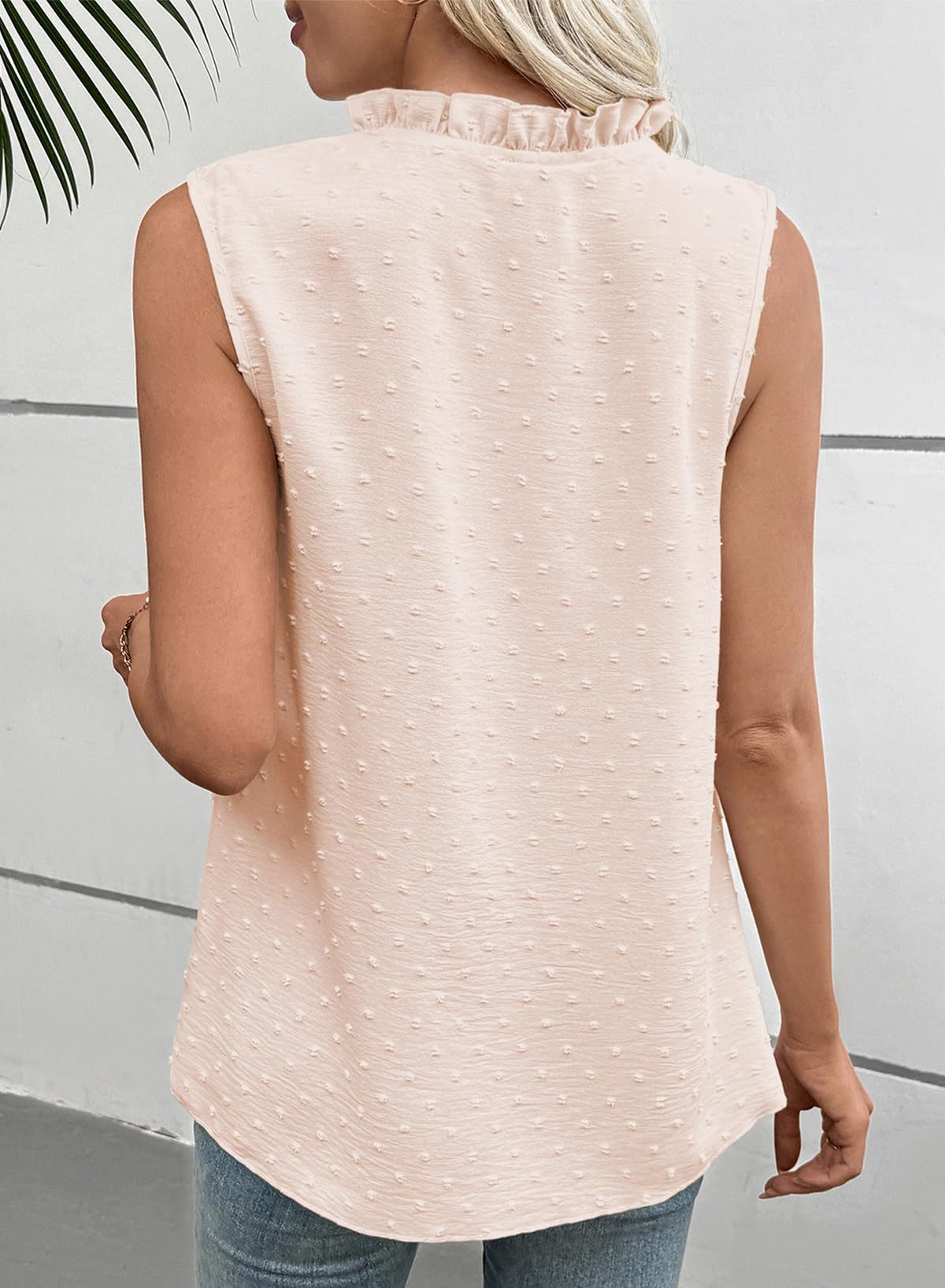 Dots Jaquard V-Neck Ruffle Sleeveless Lace Going Out Casual Top