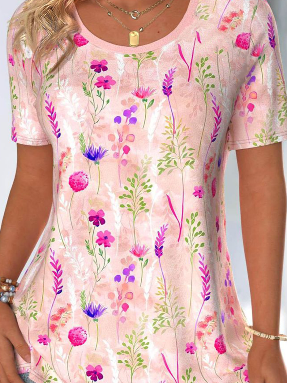 Casual Floral Crew Neck Loose T-Shirt