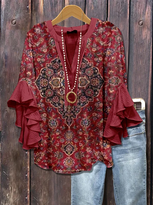 Women's Floral Ruffle Sleeve Top