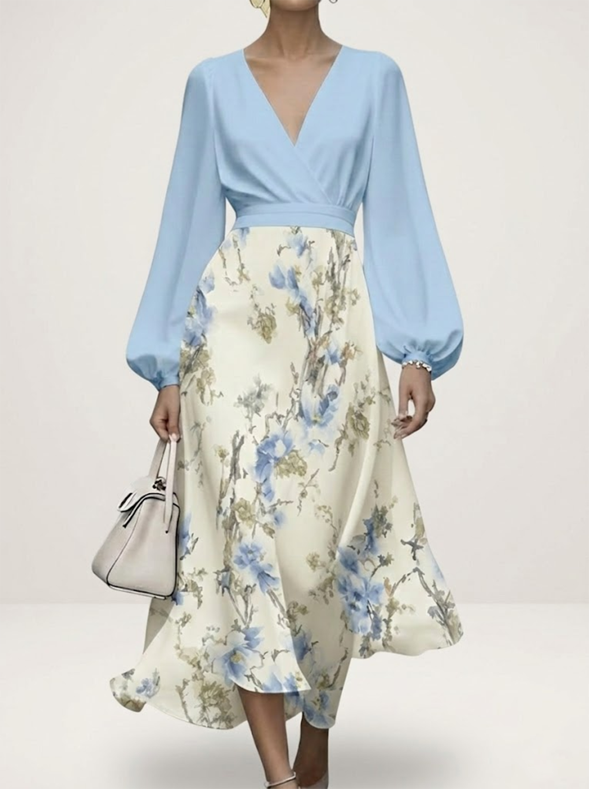 Regular Fit Elegant Floral V Neck Dress With No